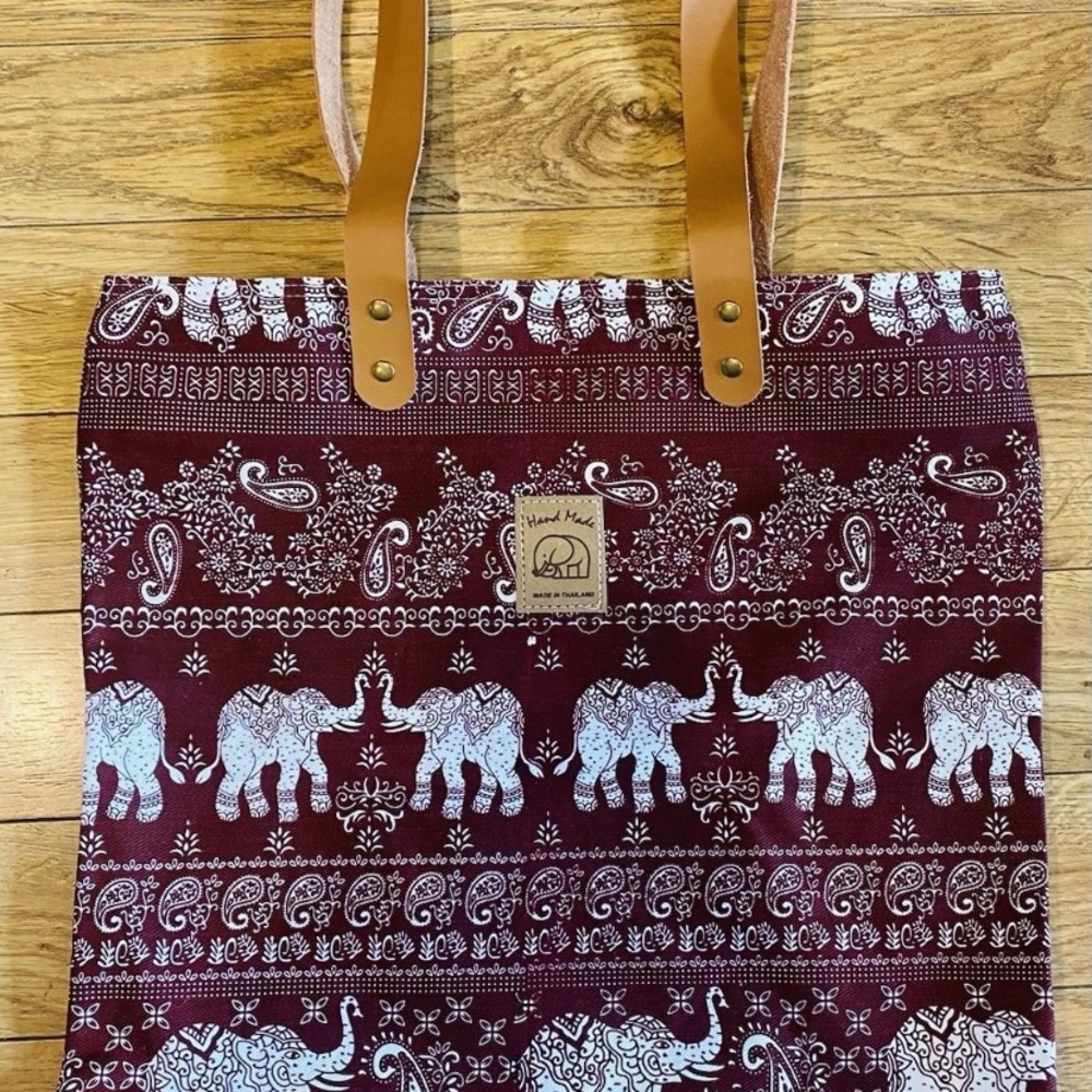 Tote Bag Unisex Elephants Hand Made From Thailand Zipper Closure